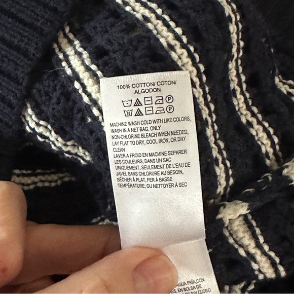 New Lucky Brand Sweater Pointelle Knit Navy Blue/White Stripe Women’s Size M - Picture 12 of 12